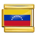 Macro view of gold stainless steel Italian charm link featuring Venezuela flag design - Venezuela Flag (ICY0001-VEN) / 5 Pieces/Pack / Gold