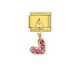 Detalle de charm italiano con colgante de cristal rosa en acero inoxidable dorado. - Dorado (Piedra Rosa Claro)