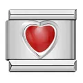 Dettaglio di una maglia per bracciale italiano in acciaio con cuore in smalto rosso. - Cuore Rosso (ICY399)