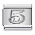 Close-up of silver stainless steel Italian charm featuring a raised number 5 detail - Relief Number 5 (ICY708)