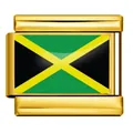 Gold-plated stainless steel Italian charm link featuring the Jamaica flag design. - Jamaica Flag (ICY0001-JM) / 5 Pieces/Pack / Gold