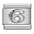 High quality titanium steel Italian charm link featuring a raised number 6 for DIY bracelets - Relief Number 6 (ICY709)
