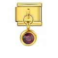 Charm modulare italiano in acciaio dorato con ciondolo rotondo in pietra viola. - Purple Birthstone (ICG119-7)
