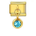 Charm modulare italiano dorato con elegante ciondolo rotondo in pietra azzurra - Pietra Natales Celeste (ICG119-8)