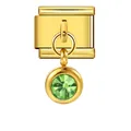 Ciondolo per bracciale modulare italiano dorato con pietra portafortuna verde rotonda - Pietra Natales Verde (ICG120)