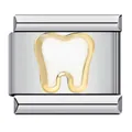 Dettaglio charm modulare italiano con dente in smalto bianco e bordo dorato - Stile Dente (ICJ890)