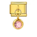 Charm per bracciale modulare italiano in oro con ciondolo pietra portafortuna rosa - Pietra Natales Rosa (ICG121)
