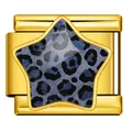 Goudkleurige roestvrijstalen Italiaanse bedel met een blauwe luipaardprint ster - Gouden Basis Blauwe Luipaard Ster (WJAA0003-2)