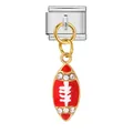 Détail d'un charm football américain en émail rouge et strass sur lien en acier inoxydable. - Base Argentée Rugby Rouge (ICG987-3)