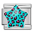 Italiaanse modulaire bedel met luipaardster van roestvrij staal voor DIY-sieraden - Zilveren Basis Groen Roze Luipaard Ster (WJAA0004-1)