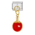 Gros plan de haute qualité du charm de ping-pong rouge avec cristal sur lien modulaire - Base Argentée Raquette de Ping-Pong Rouge (ICG988-1)