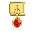 Maglia per bracciale italiano in acciaio dorato con pendente tondo in pietra rossa - Pietra Natales Rossa (ICG122)