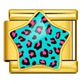 Luipaard ster Italiaanse bedel link in goud roestvrij staal voor modulaire armbanden - Gouden Basis Groen Roze Luipaard Ster (WJAA0004-2)