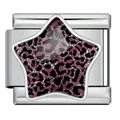 Roestvrijstalen Italiaanse bedel met luipaardsterontwerp en roze glitterafwerking - Zilveren Basis Paarse Luipaard Ster (WJAA0005-1)