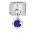 Charm per bracciale modulare italiano in argento con pendente tondo blu zaffiro. - Pietra Natales Blu Scuro (ICG124)