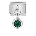 Maglia per bracciale italiano con ciondolo rotondo con pietra portafortuna verde di acciaio - Pietra Natales Verde Scuro (ICG124-2)