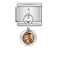 Maglia per bracciale italiano in acciaio inox con ciondolo rotondo in cristallo ambra - Pietra Natales Champagne (ICG124-3)