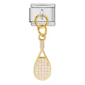 Maillon de bracelet italien modulaire en acier avec pendentif raquette de tennis - Raquette de Tennis Dorée (ICG984-1)