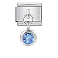 Charm per bracciale italiano con ciondolo tondo in pietra natale blu chiaro in argento - Pietra Natales Celeste (ICG124-6)