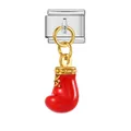 Breloque gant de boxe rouge pour bracelet modulaire italien en acier inoxydable - Gant de Boxe Rouge Or (ICG985-3)