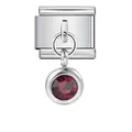 Charm modulare italiano in argento con ciondolo a cerchio e pietra portafortuna rossa - Pietra Natales Rosso Scuro (ICG124-7)