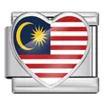 Detailed macro view of heart-shaped Malaysia flag charm on stainless steel Italian link - Heart Style Malaysia Flag (ICP-JH000-MY)