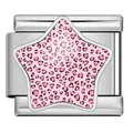 Roestvrijstalen Italiaanse charm met roze luipaardster voor doe-het-zelf armbanden - Zilveren Basis Roze Hart Luipaard Ster (WJAA0008-1)