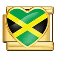Close-up detail of a gold heart-shaped Italian modular charm featuring the Jamaica flag. - Heart-Shaped Jamaica Flag Style (ICP-JH0001-JM)