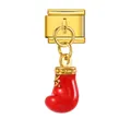 Charme modulaire italien doré orné d'un pendentif gant de boxe rouge brillant chic. - Gant de Boxe Or Rouge (ICG985-4)