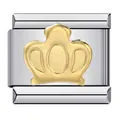 Emblema corona dorata su charm modulare italiano in acciaio inox per bracciale - Stile Corona (ICJ051-1)