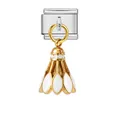 Élégante breloque modulaire italienne avec pendentif volant de badminton doré chic - Base Argentée Badminton Blanc (ICG986-1)