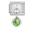 Ciondolo pietra portafortuna verde tonda su maglia modulare per bracciale italiano - Pietra Natales Verde (ICG125)