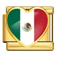 Heart-shaped Italian modular charm link featuring Mexico flag design in gold finish - Heart Style Mexico Flag (ICP-JH0001-MX)