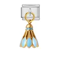 Breloque volant de badminton en émail bleu et doré pour bracelet modulaire italien - Base Argentée Badminton Bleu (ICG986-3)