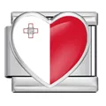 Heart-shaped charm with Malta flag for Italian modular stainless steel bracelets. - Heart Style Malta Flag (ICP-JH000-MT)