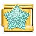 Gouden Italiaanse charm link met mint luipaard ster voor modulaire armband - Gouden Basis Muntgroene Luipaard Ster (WJAA0010-2)
