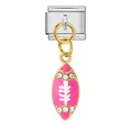 Breloque modulaire italienne en acier avec pendentif football rose plaqué en or - Base Argentée Rugby Rose (ICG987-1)