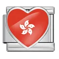 Eslabón de pulsera italiana de acero inoxidable con corazón y bandera de Hong Kong - Estilo bandera de Hong Kong en forma de corazón (ICP-JH000-HK) / Plateado