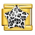 Premium goudkleurige Italiaanse modulaire bedel met een ster-inleg in luipaardpatroon - Gouden Basis Grijze Luipaard Ster (WJAA0011-2)