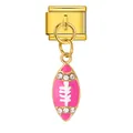 Breloque dorée pour bracelet italien avec pendentif de football rose orné de strass - Base Dorée Rugby Rose (ICG987-2)