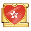 Eslabón de pulsera italiana de acero dorado con corazón y bandera de Hong Kong - Estilo bandera de Hong Kong en forma de corazón (ICP-JH0001-HK) / Dorado