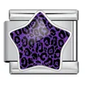 Italiaanse modulaire bedel met paarse luipaardster van roestvrij staal voor DIY-armbanden - Zilveren Basis Paarse Glitter Luipaard Ster (WJAA0012-1)