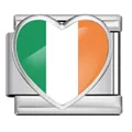 Abalorio para pulsera modular de acero inoxidable con diseño de bandera de Irlanda en corazón - Estilo bandera de Irlanda en forma de corazón (ICP-JH000-IE) / Plateado