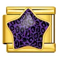 Vergulde roestvrijstalen Italiaanse modulaire bedel met paarse ster met luipaardprint - Gouden Basis Paarse Glitter Luipaard Ster (WJAA0012-2)