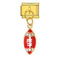 Maillon italien premium doré avec un pendentif ballon de rugby rouge et des cristaux - Base Dorée Rugby Rouge (ICG987-4)