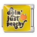 Maglia charm modulare italiana in smalto giallo con testo 'doin' just peachy' e pesca - Stile just peachy (ICJ1531) / 5 Pezzi/Confezione