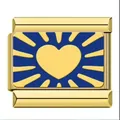 Modular Italian charm link in gold titanium steel with blue enamel heart and sun - Heart Ray Style (ICJ2283) / 5 Pieces