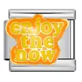 Charm modulare italiano in smalto giallo con testo "enjoy the now" per bracciali DIY. - Stile enjoy the now (ICJ1542) / 5 Pezzi/Confezione