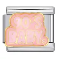 Charm modulare italiano personalizzato 90's BABY! in smalto rosa e acciaio inossidabile - Stile 90's BABY (ICJ1544) / 5 Pezzi/Confezione