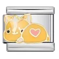 Vista detallada de un charm de perro corgi en esmalte amarillo de acero inoxidable dorado. - Estilo Corgi Esmalte (ICJ1561)